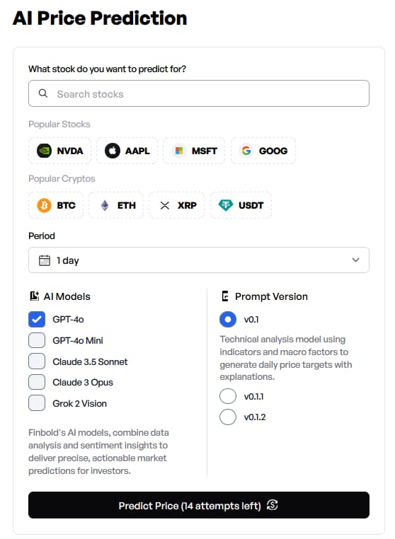 Finbold’s AI price prediction tool. Source: Finbold