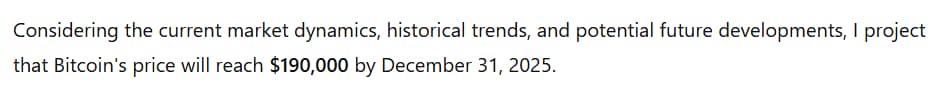 ChatGPT opines Bitcoin will rise to $190,000 by the end of 2025.