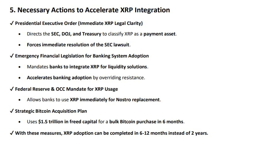 An overview of actions for the acceleration of XRP integration.