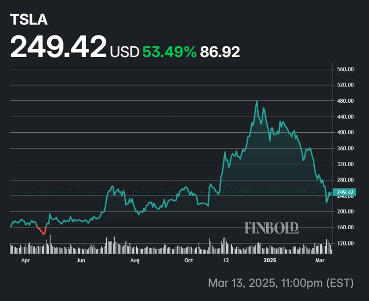 Tesla shares' price performance in the last 12 months.